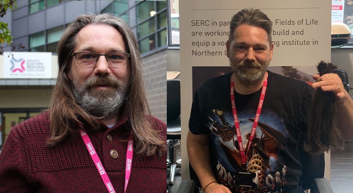 Lecturer Rudi with long hair on left and on right with  new haircut